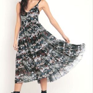 Blackmilk Take My Monet Tier Sheer Floral Mid Calf Flowy Midaxi Dress